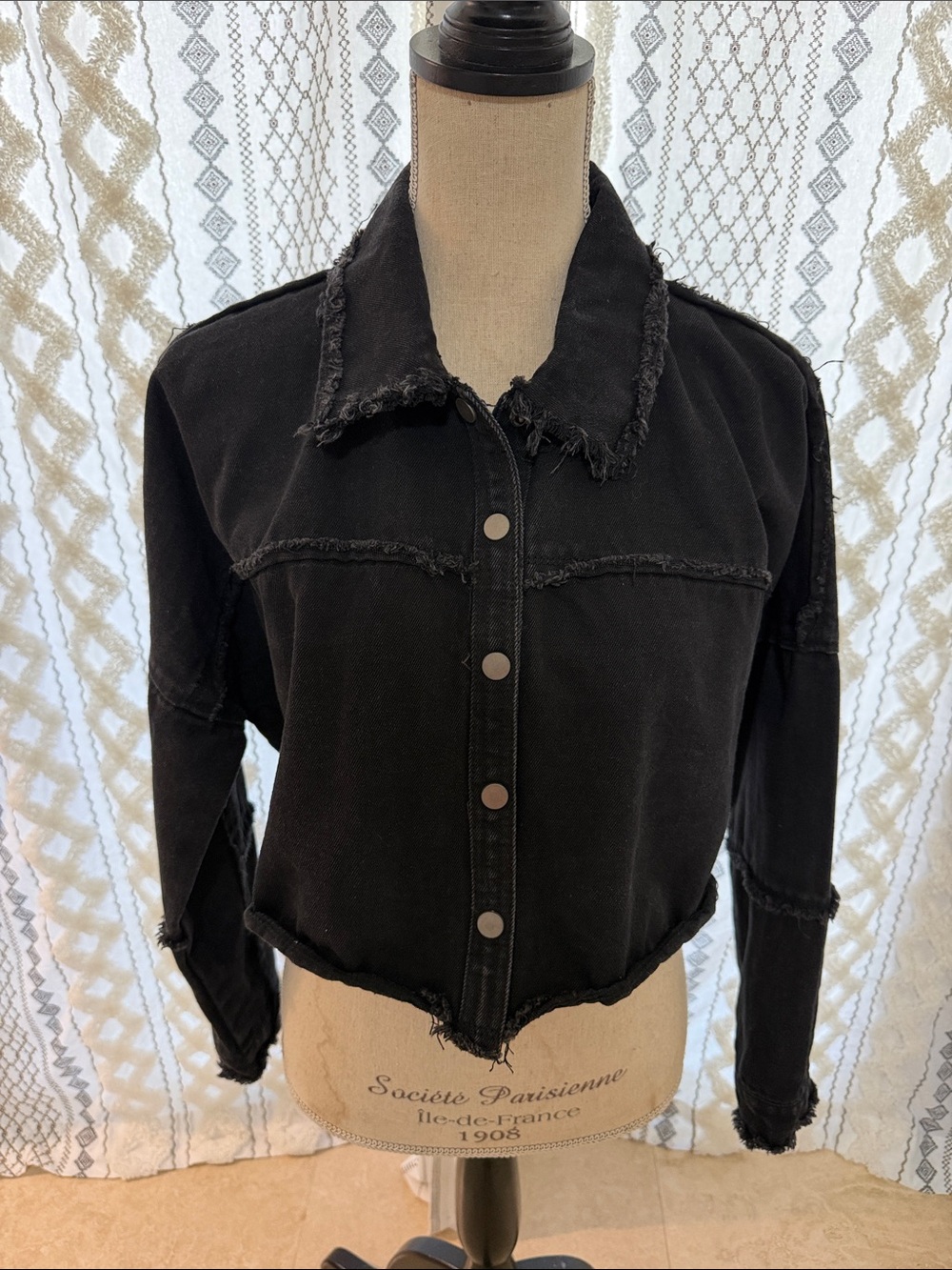 Between Us Brand Black Distressed Denim Cropped Women’s Jacket